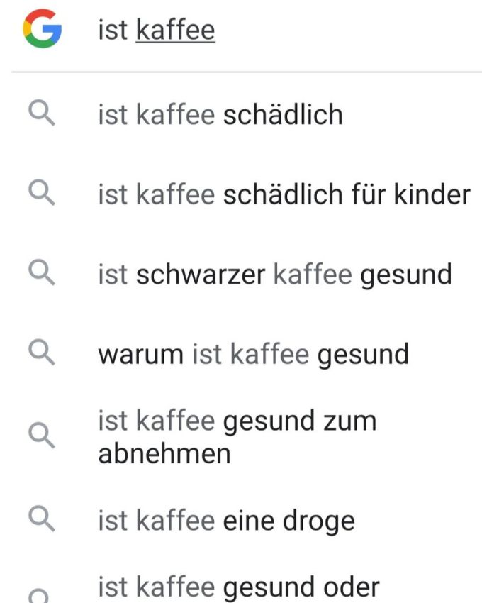 Google Suche zu Kaffe