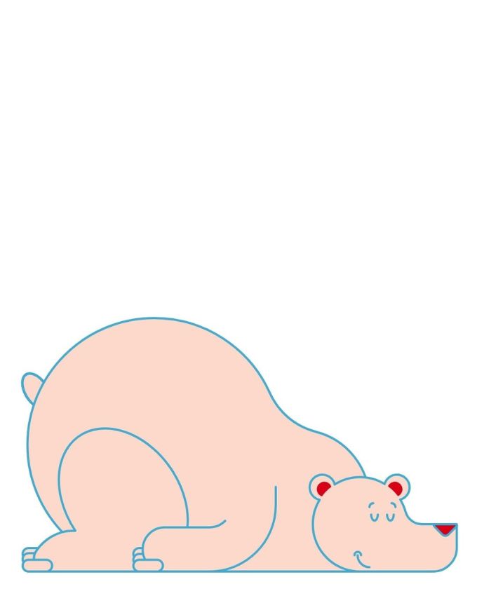 Grafik eines Bärs in rosa auf dem Bauch liegend.