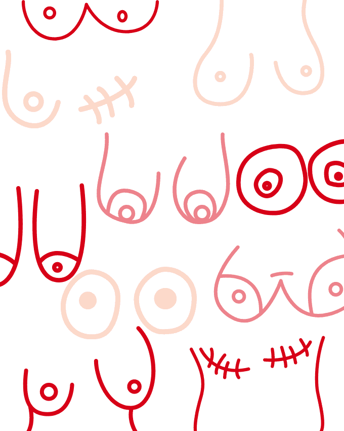 Grafik mit unterschiedlich mit Filzstift gezeichnete Brüste.