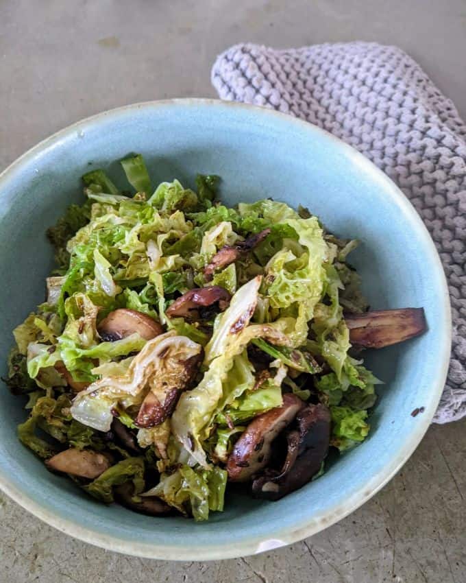 fried savoy cabbage with mushrooms