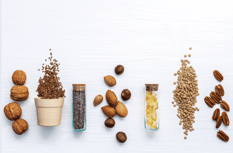 Walnüsse, Leinsamen, Chiasamen, Pekannüsse