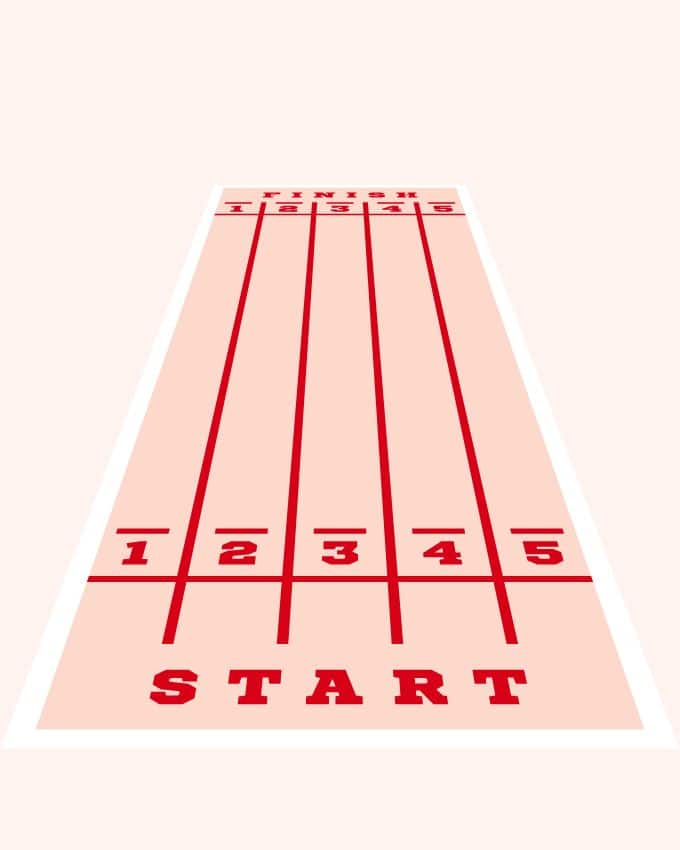 Laufbahn mit "Start" und "Stopp" und 5 Linien