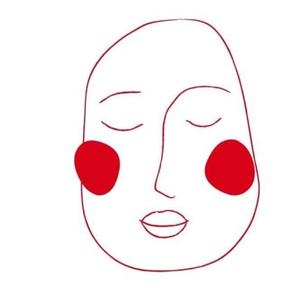 line drawing von einer Frau mit roten Wangen und geschlossenen Augen