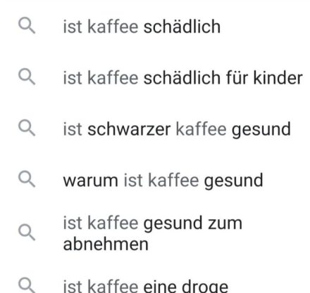 Google Suche zu Kaffe