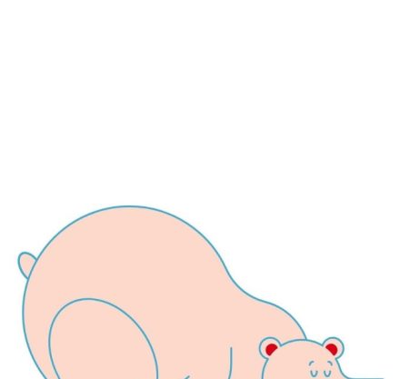 Grafik eines Bärs in rosa auf dem Bauch liegend.