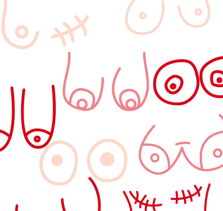 Grafik mit unterschiedlich mit Filzstift gezeichnete Brüste.