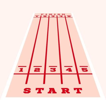 Laufbahn mit "Start" und "Stopp" und 5 Linien